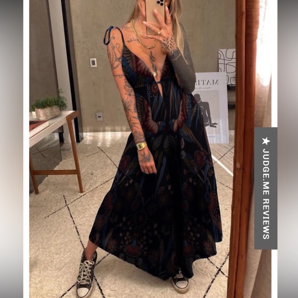 Cora Moon crane nature open back dress size Large